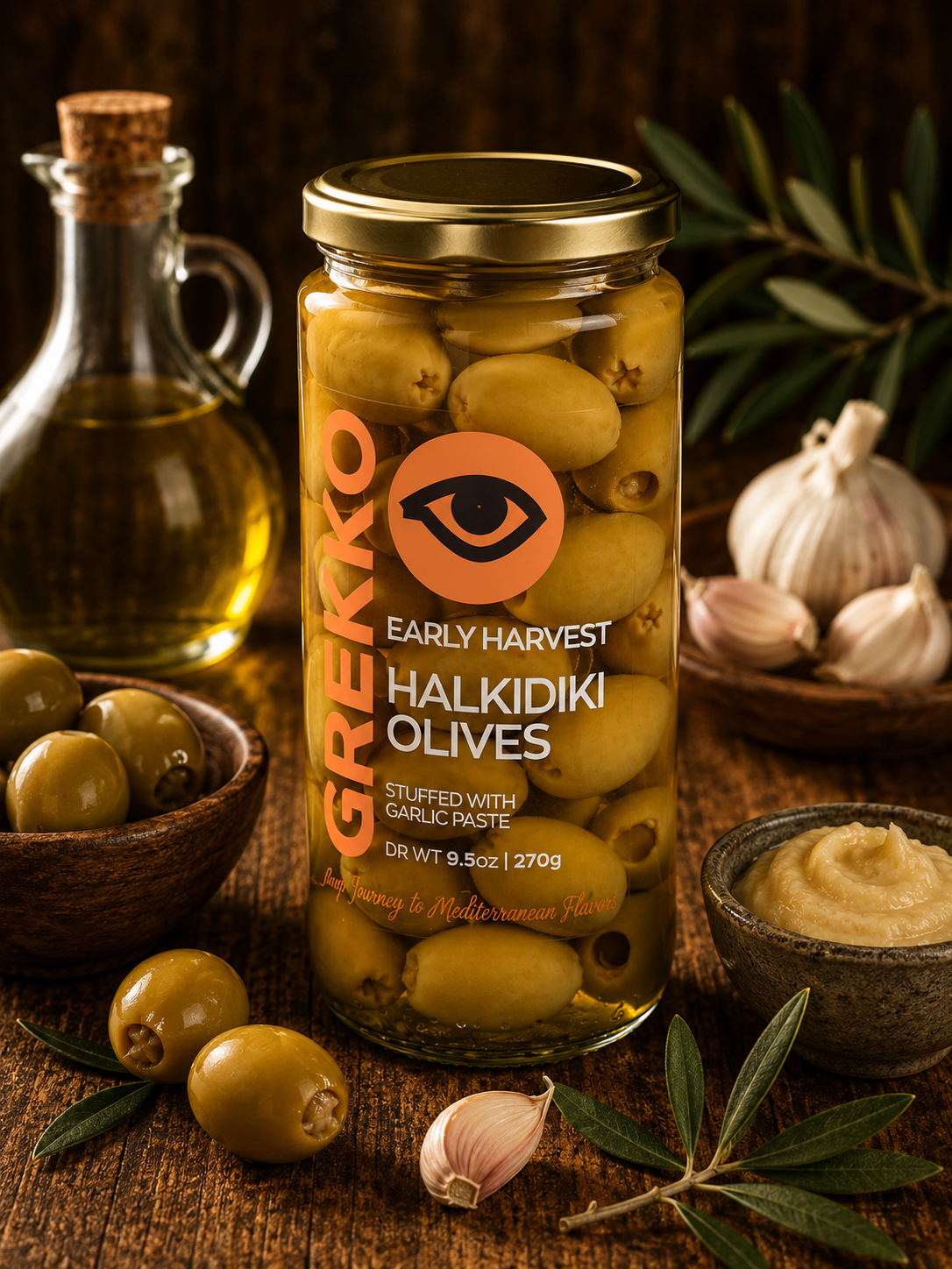Grek105 - Early Halkidiki Olives Garlic
